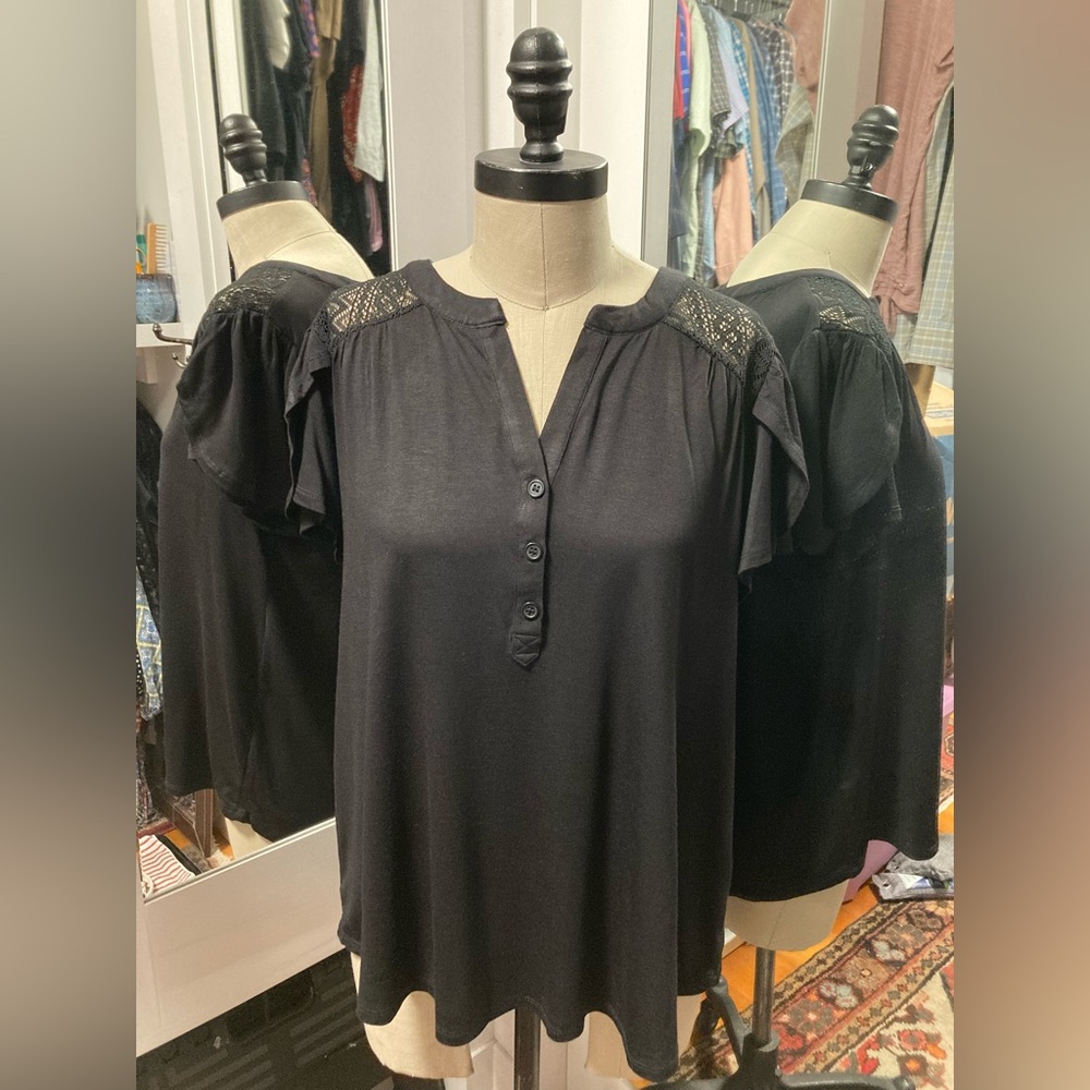 NWT Cable & Gauge Black Cap Sleeve Popover Top, Size Large